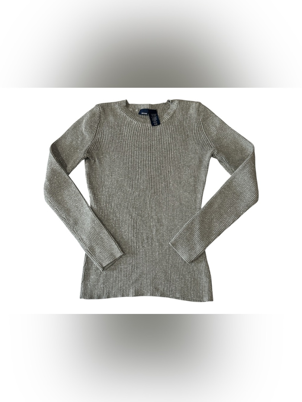 Basic Editions Silver Ribbed Metallic Crewneck Sweater Sz M Y2K